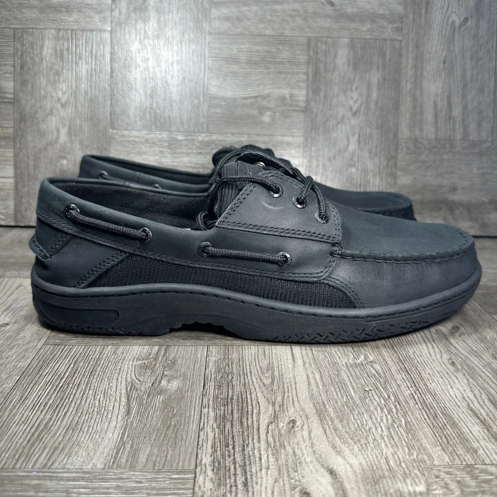 Sperry Billfish Boat Shoes Mens 12 Black Leather Casual Nautical NEW